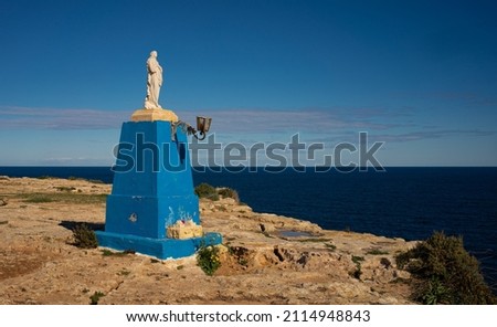 The Madonna Statue is located in front of the Immaculate Conception Chapel at the end of Marfa Ridge road in Mellieha, Malta Imagine de stoc © 