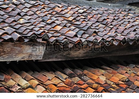 Ancient chinese traditional roof tiles of Sino-Portuguese house , Phuket Old Town, Thailand