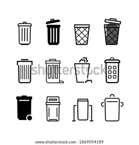 Set of trash cans icon. Vector basket collection. Urn linear illustration