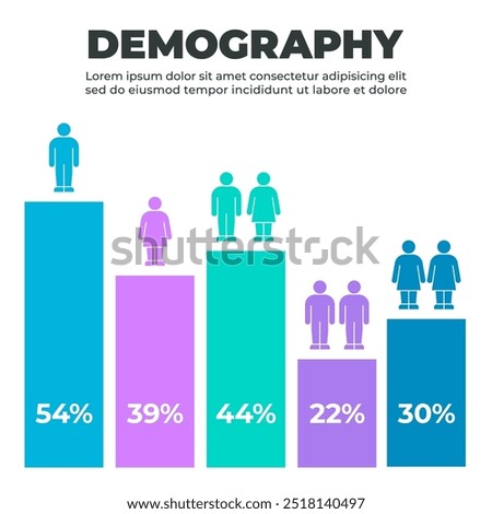 Demographic Bar Chart Infographic with Male and Female Figures and Percentage Data