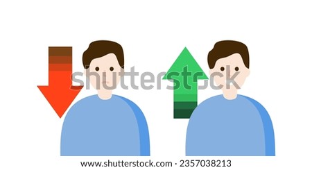 Set of happy man in good mood and sad man in bad mood. Healthcare, mental health, anxiety, stress, burnout concept. Flat character design isolated illustration.