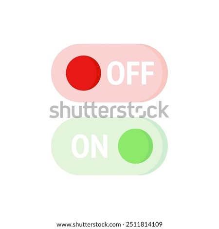 Switch on and switch off toggle button. Flat vector design isolated illustration.