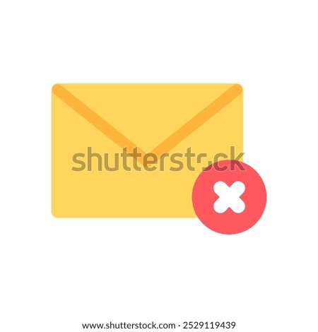 Mail envelope with red cross. Failed email icon. Flat vector design isolated illustration.