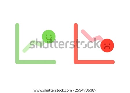 Customer service satisfaction line chart icon set. Satisfied and dissatisfied. Evaluation, review, feedback, communication, comment, quality concept. Flat vector design isolated illustration.