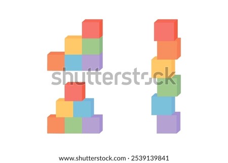 Colorful blocks child toy. Leisure, childhood, education, preschool learning concepts. Flat decorative vector design isolated illustration.