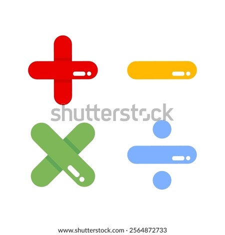 Math sign. Addition, subtraction, division, multiplication. Education, school learning concept. Colored outline vector design isolated illustration.