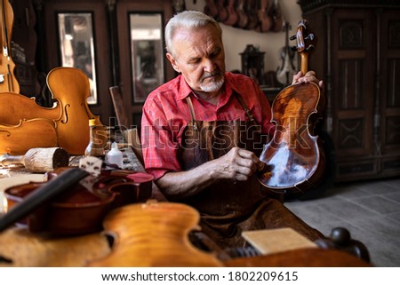 Similar – Image, Stock Photo Craftsman with violin in professional workshop