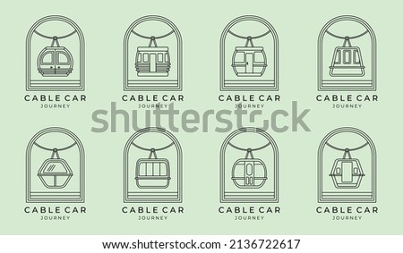 set of cable car logo line art icon vector symbol minimalist illustration design, funicular railway logo pack and badge emblem