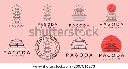 set of pagoda vector line logo vector symbol illustration design, traditional house bundle logo design