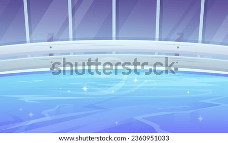 Ice skating rink in cartoon style. Vector background for sports winter games, events, sports complexes, figure skating, billboards and ice rink advertising