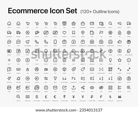 E-commerce Icon Set Outline Strokes. Online shopping, Cart, and Delivery Icons. Minimal Icons Designed for web, mobile, and presentation.
