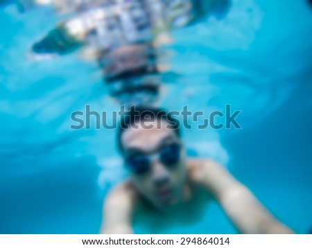 Abstract Blur Background : Man Wear Goggle Swimming Underwater With Reflect