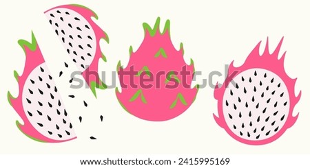 Pitaya flat cartoon illustration. Vector illustration of Dragon fruit.