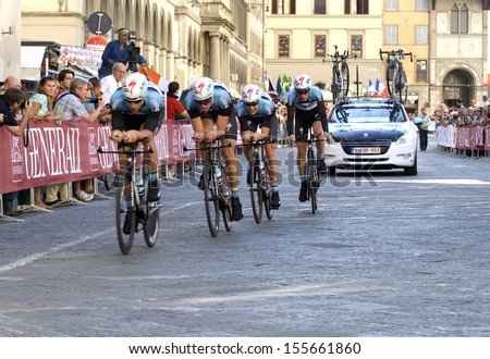 FLORENCE-SEPTEMBER 22: one of the teams that participates in the time team trial race of the UCI road World Championship in florence, on 22 september, 2013.