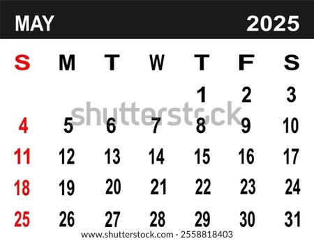 Calendar for May 2025. the week begins on Monday. flat design. removable calender for the month. vector ilustration. 