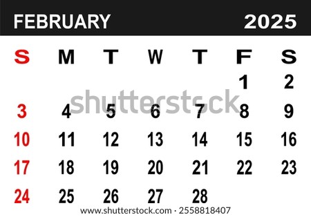 Calendar for February 2025. the week begins on Monday. flat design. removable calender for the month. vector ilustration. 