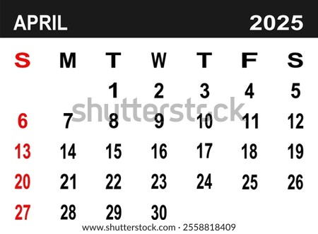 Calendar for April 2025. the week begins on Monday. flat design. removable calender for the month. vector ilustration. 