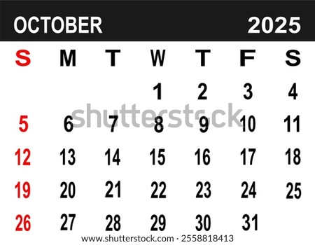 Calendar for October 2025. the week begins on Monday. flat design. removable calender for the month. vector ilustration. 