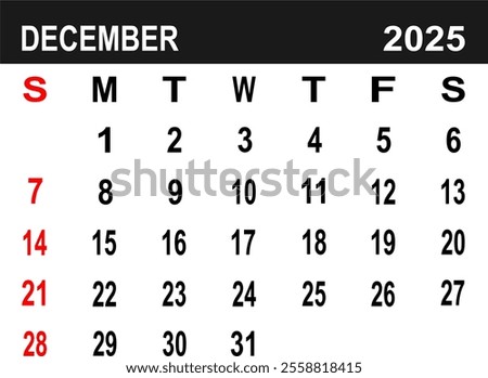 Calendar for December 2025. the week begins on Monday. flat design. removable calender for the month. vector ilustration. 