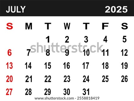 Calendar for July 2025. the week begins on Monday. flat design. removable calender for the month. vector ilustration. 