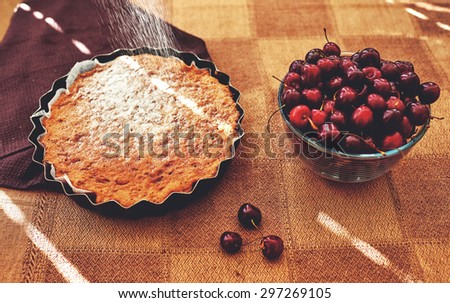 In the confectionery chef pulled out of the oven Pie with fruit filling cooked to a special recipe with minimal amount of sugar