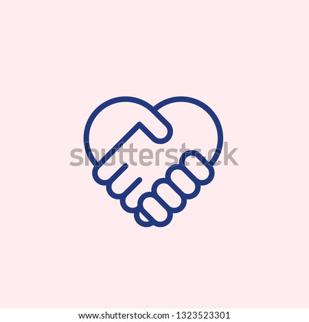 Two hands together. Heart symbol. Handshake icon, logo, symbol, design template