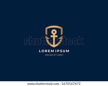 Anchor logo icon design template. Business symbol or sign. Line anchor shield luxury logotype. Vector illustration.