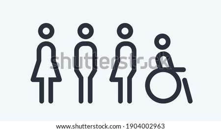 All gender restroom sign. Toilet line icon, linear style vector pictogram. WC gender symbol.
