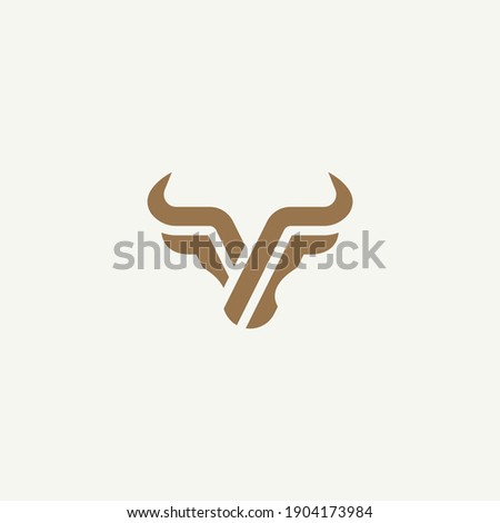 Bull head logo. Abstract stylized cow or bull head with horns icon. Premium logo for steak house, meat restaurant or butchery. Taurus symbol. Vector illustration.