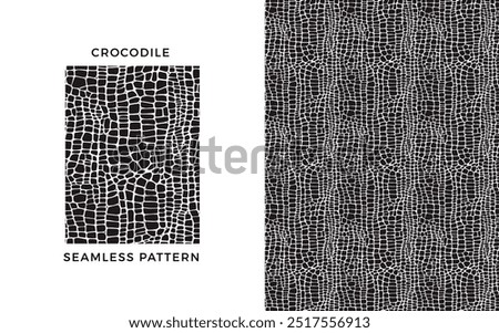 Crocodile seamless pattern. Black and white crocodile print. Vector texture.