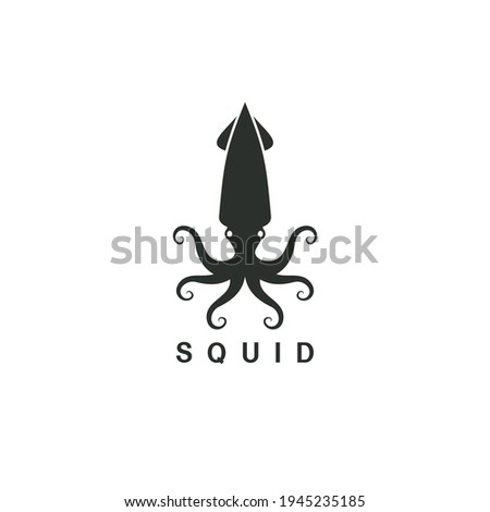 Beautiful logo icon squid , Stylized image of squid isolated logo template, squid tattoo  silhouette on white background Vector illustration