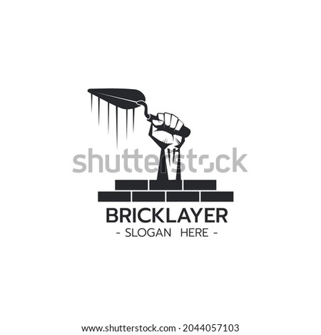 Bricklayer Logo with Hand Holding Trowel Construction Building Concrete Cement concept on white background Vector illustration