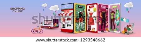 Men & Women Shopping Online on Mobile Phone Long Size VECTOR 