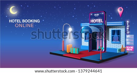 Mobile Application, Hotel Booking Online on Website, Vector Concept