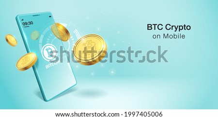 Cripto currency, Bitcoin Crypto on Mobile. Banner Vector
