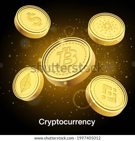 Cripto currency coins. Monero, Ethereum, Bitcoin, Binance, Cardano. Vector