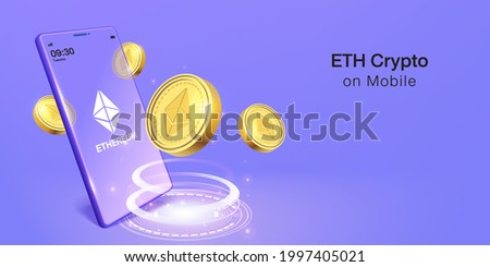 Cripto currency, ethereum Crypto on Mobile. Banner Vector
