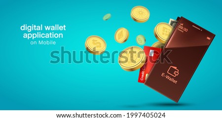 digital wallet application on mobile. banner vector