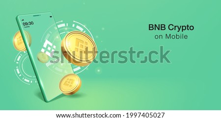 Cripto currency,  Binance Crypto on Mobile. Banner Vector