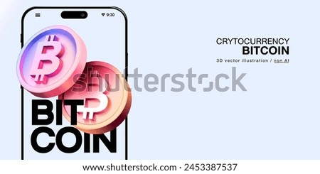 Cripto currency, Bitcoin Crypto on Mobile.Bitcoin currency. Crypto coin with growth graph. International stock exchange. Bitcoin uptrend. 3D vector illustration