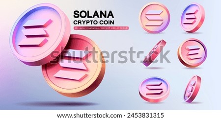 3D Vector Solana Cryptocurrency Coins Set. Perspective Illustration about Crypto Coins