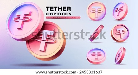 3D Vector Tether Cryptocurrency Coins Set. Perspective Illustration about Crypto Coins