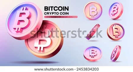 3D Vector Bitcoin BTC Cryptocurrency Coins Set. Perspective Illustration about Crypto Coins