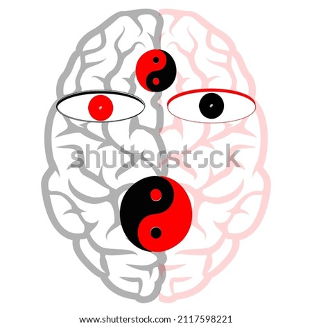 Illustration Portraying the fact that both 'good' and 'Evil' are within us, inside our brain only. Depicted with Yin and Yang symbols - in somewhat aesthetically not appealing way.