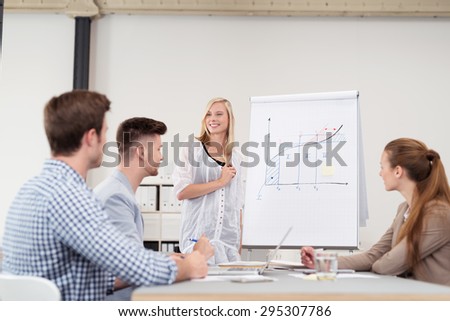 Happy Female Leader Presenting a Business Progress Chart to the Team at the Boardroom Inside the Office.