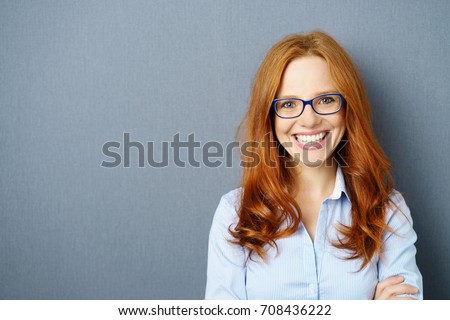 Similar – Image, Stock Photo Pretty woman with glasses portrait with christmas tree in background