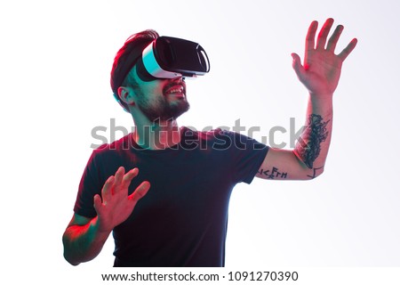 Similar – Image, Stock Photo Man in VR goggles controlling drone