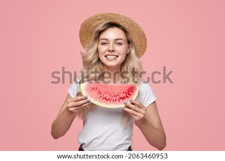 Similar – Image, Stock Photo Content woman eating watermelon on beach