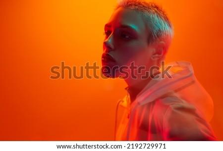 Image, Stock Photo Alternative model portrait against yellow wall