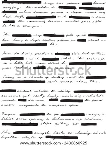 Retro Aesthetic Handwritten Letter in Pencil. Vintage Unreadable Handwritten Cursive, Original Classic Writing Sample, Completely Unreadable with Redacted Sections Blocked Out. Great for Patterns.